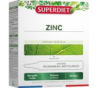 SUPERDIET - ZINC D'ORIGINE VÉGÉTALE - Peau, Cheveux, Ongles, Immunité - Fabrication française - 20 unidoses format nomade