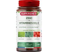 Superdiet Zinc vitamine D3, C immunité et énergie - 10% avec le code: 926CE Capsule(S) 60 pc(s)