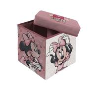 Superdiver - Coffre de rangement et tabouret Minnie Mouse - Licence Officielle Disney - 30x30x30 cm - Pouf pliable avec couvercle rembourré - Organisateur pour jouets