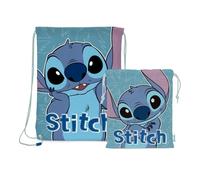 Superdiver Ensemble sac à dos à cordes et sac à goûter Stitch Licence officielle Disney - Idéal pour l'école et la maternelle - Accessoire de mode garçon et fille - 100 % polyester - Bleu - 44 x 33 et