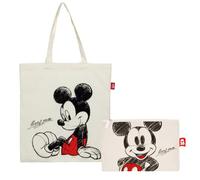 Superdiver Ensemble Sac Shopping et Trousse Mickey - Licence Officielle Disney - Coton et Polyester - Idéal pour un Usage Quotidien ou comme Cadeau - Sac 37x41 cm et Trousse 22,5x16 cm