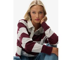 Superdry Berry/Ecru Athletic Essential Cropped Stripe Rugby Shirt Berry/Ecru EU 40 (UK 12)