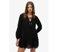 Superdry Black Mini Broderie Tiered 100% Cotton Dress Black EU 36 (UK 8)