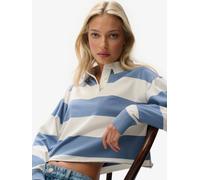 Superdry Blue/Ecru Athletic Essential Cropped Stripe Rugby Shirt Blue/Ecru EU 44 (UK 16)
