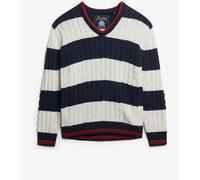Superdry Blue Oversized Stripe Cable V-Neck Jumper