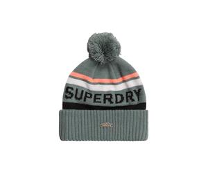 Superdry Bonnet tricoté pour femme avec logo, Bleu tempête, taille unique