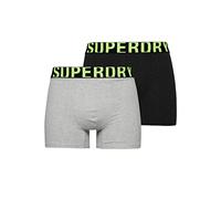 Superdry Boxer Dual Logo Double Pack Caleçon, Gris Charbon/Gris Fluo, Small (Lot de 2) Homme