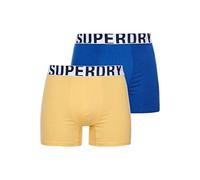 Superdry Boxer Dual Logo Double Pack Caleçon, Mazarine/Jaune Nautique, Small (Lot de 2) Homme