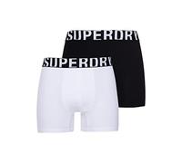 Superdry Boxer Dual Logo Double Pack Caleçon, Noir/Optique, Small (Lot de 2) Homme