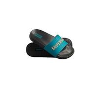 Superdry Femme Code Logo Vegan Pool Slide Tongues, Black Deep Lake Turq Metallic Gold, Small