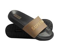 Superdry Femme Code Logo Vegan Pool Slide Tongues, Noir Fossil Brown Metallic Gold, Medium