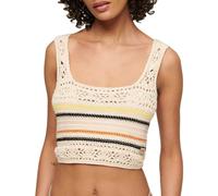 Superdry Lace Up Crochet Sleeveless Top Beige M Femme