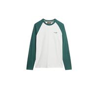 Superdry Essential Baseball LS Top T-Shirt, Gris/Vert (Glacier Grey Marl/Buck Green Marl), XL Homme