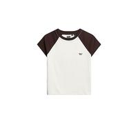 Superdry Essential Logo Raglan T Shirt, Blanc cassé/Marron Chocolat foncé, 40 Femme