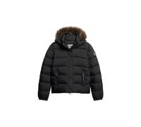 Superdry Fausse Fourrure-Short Hood Puffer Veste, Noir de Jet, 38 Femme