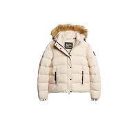 Superdry FAUX FUR SHORT HOOD PUFFER, Vestes Femme, Rainy Day Grey,