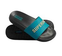 Superdry Femme Code Logo Vegan Pool Slide Tongues, Black Deep Lake Turq Metallic Gold, Medium
