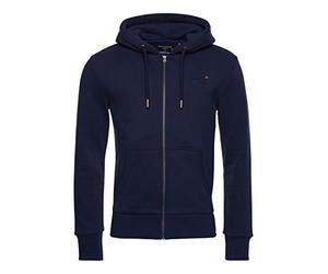 Superdry Homme Sweat zippé à Capuche Classique Orange Label Bleu Marine Intense S