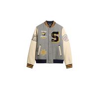 Superdry, JACKET COLLEGE PATCHED BOMBER JACKET, M5012082A, Grey Marl, L, MAN, ADULTO