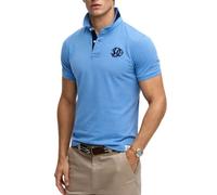Superdry Pique Monogram Polo Shirt, Deep Blue Wave/Eclipse Navy, XL Men's