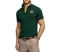 Superdry Pique Monogram Polo Shirt, Enamel Green/Winter Gold, L Men's