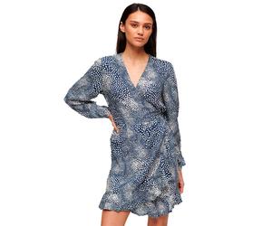 Superdry Printed Wrap Long Sleeve Short Dress Multicolore S Femme