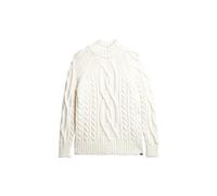 Superdry Pull en Tricot de câble Sweater, Blanc cassé, 44 Femme