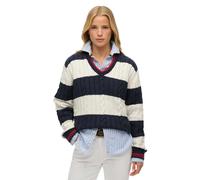 Superdry Pull oversize torsadé et rayé col V femme Bleu M