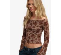 Superdry Red Flocked Mesh Long Sleeve Top