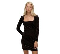 Superdry Robe courte W8011984a – manches longues, velours, encolure carrée – Marron M Femme