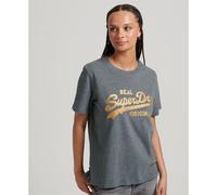 Superdry T-shirt femme VL Scripted Coll – coton biologique, manches courtes – Gris M
