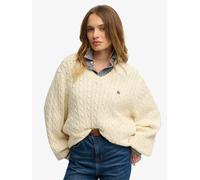 Superdry White Oversized V-Neck Cable Jumper