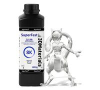 SuperFast 8K Résine d'imprimante 3D lavable à l'eau, impression 50 um en 0,5 sec, Fabriquée en Corée par 3DMaterials (1000g, Transparent)