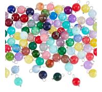SUPERFINDINGS 100Pcs Pendentifs de couleur aléatoire Charms en pierre naturelle ronde Pendentifs Chakra ronds à facettes avec boucles en platine Pendentif en pierre de cristal pour Bracelet DIY Bijoux