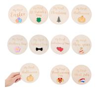 SUPERFINDINGS 10Pcs Mes Premières Fêtes Disques de Milestone En Bois | Surface Lisse,Recto Imprimé Verso Vierge,Couleurs Assorties,11.9cm,6mm,Finition Gravure Laser,Cadeau Baby Shower Décoration