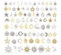 SUPERFINDINGS 110Pcs Breloques Lune Étoile Soleil Fabrication de Bijoux 2 Couleurs Charme Pendentifs de Style Tibétain Lisse Tibétain Alliage Antiqu Charmes Pendentifs pour DIY Artisanat Fabrication