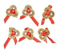 SUPERFINDINGS 12 pendentif en Laiton de Style Empereur Chinois 6 styles Trois Décorations Traditionnelles Chinoises avec Large Ficelle Plate Rouge pour Bénir la Richesse et le Succès