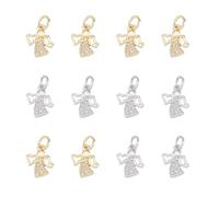 SUPERFINDINGS 12 Pièces 2Couleurs Pendentifs Ange Charms Ange Argent Or Breloques Pendentif Ange Laiton Zircon cubique Charm Aile d'ange avec Anneau de Saut pour la Fabrication de Bijoux
