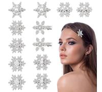 SUPERFINDINGS 12 pièces 6 styles Noël Épingles à cheveux flocon de neige avec strass scintillants barrettes cheveux fleurs blanches pour femmes fête de princesse 28mm 35mm