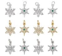 SUPERFINDINGS 12Pcs 6 Style Pendentifs Flocon de Neige Étoile en Laiton Breloque en Zircone Cubique de Couleur Mixte avec Placage Jump Ring Pendentif Noël d'hiver Trou : 3.5mm