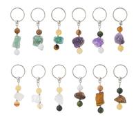 SUPERFINDINGS 12Pcs Chaînes de clés précieuses Pendentifs en Pierres brutes avec Anneaux en Alliage Porte-clés en Cristal Perles de Pierre Rondes pour Sac à Main Charms Zipper Pull Pendentif Car Key