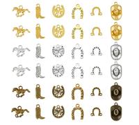 SUPERFINDINGS 144 Pcs 18 Styles Alliage Cowboy Thème Pendentif Charmes Connecteurs Ensemble Vintage Chapeau Botte Pendentif Fers à Cheval Trèfle Reliant Connecteurs Trou 1.2~2.5mm