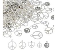 SUPERFINDINGS 150 pièces 5 styles Breloques de Symbole de Paix Pendentifs de Symbole de Paix Petit Charms Creux de Style Tibétain en Alliage pour la Fabrication de Bijoux Collier DIY Bracelet Boucle