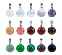 SUPERFINDINGS 15pcs 17~19mm Pendentifs de Pierres Précieuses Rondes Quartz Pierre Pendentifs en Cristal Pendentif en Pierre Mixte en Forme Ronde pour la Fabrication de Bijoux Artisanat