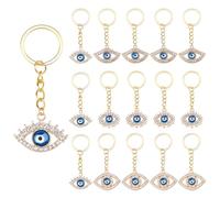 SUPERFINDINGS 16 pièces 4 styles Clés Mauvais Œil Scintillant en Alliage Strass Breloque de Protection Dorée pour Sac à Main Ornement Porte Bonheur Fait Main