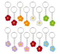 SUPERFINDINGS 16Pcs Porte-clés Marguerite en 8 Couleurs - Fleur au Crochet Fait Main Charms avec Pendentif Suspendu pour Sacs à Main, Voiture, DIY Ornament