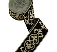 SUPERFINDINGS 2.19 Yards Ruban Jacquard en Polyester doré Noir Bordure de Broderie Jacquard Auto-adhésive Dentelle de Style Chinois Ruban Tissu Bordure Frange pour la Couture de Sangles Sacs