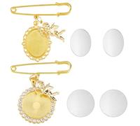 SUPERFINDINGS 2 ensemble de 2 broches à Breloques Photo en Alliage pour Bouquet de Mariée Broches Commémoratives de Mariage Dorées avec Pendentifs Féeriques Épingles à Revers pour Cadeau Mémoire