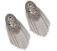 SUPERFINDINGS 2 Pcs Détachable Fer Gland Epaulettes Epaulette Epaulette Cristal Perles Chaîne Gunmetal Rétro Strass Epaule Badges avec Pin Robe Médaille Accessoires pour Homme Femme