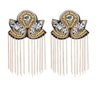 SUPERFINDINGS 2 pcs Épaule Épaulette Cristal Perles Chaîne Doré Détachable Fer Gland Épaulettes Rétro Strass Épaule Badges avec Broche Robe Médaille Accessoires